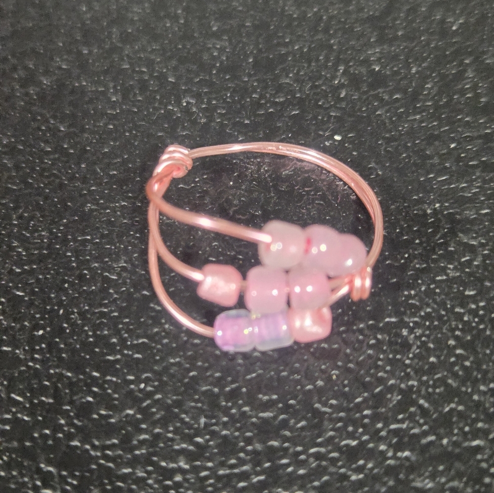 Hand Crafted Pink Beaded Stackable Fidget Ring - image 2